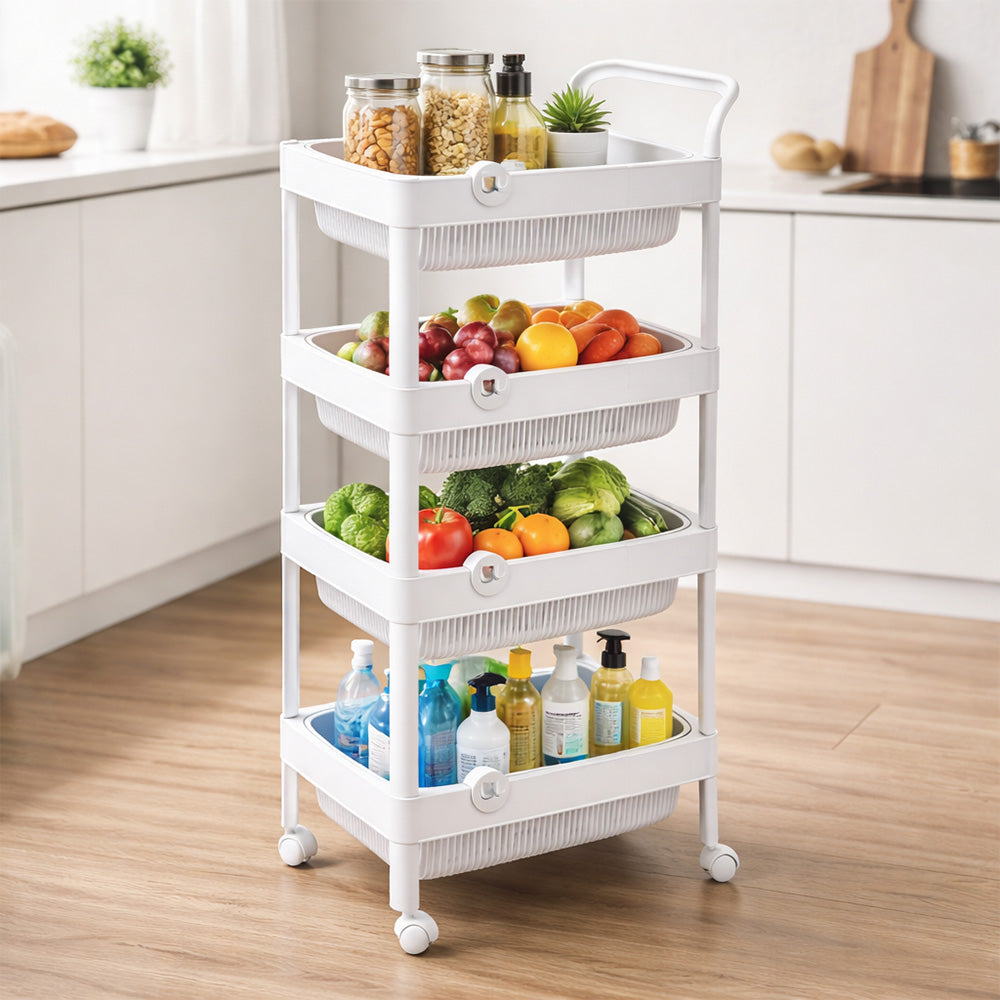 Multi-Purpose 4-Tier Plastic Storage Rack on Wheels