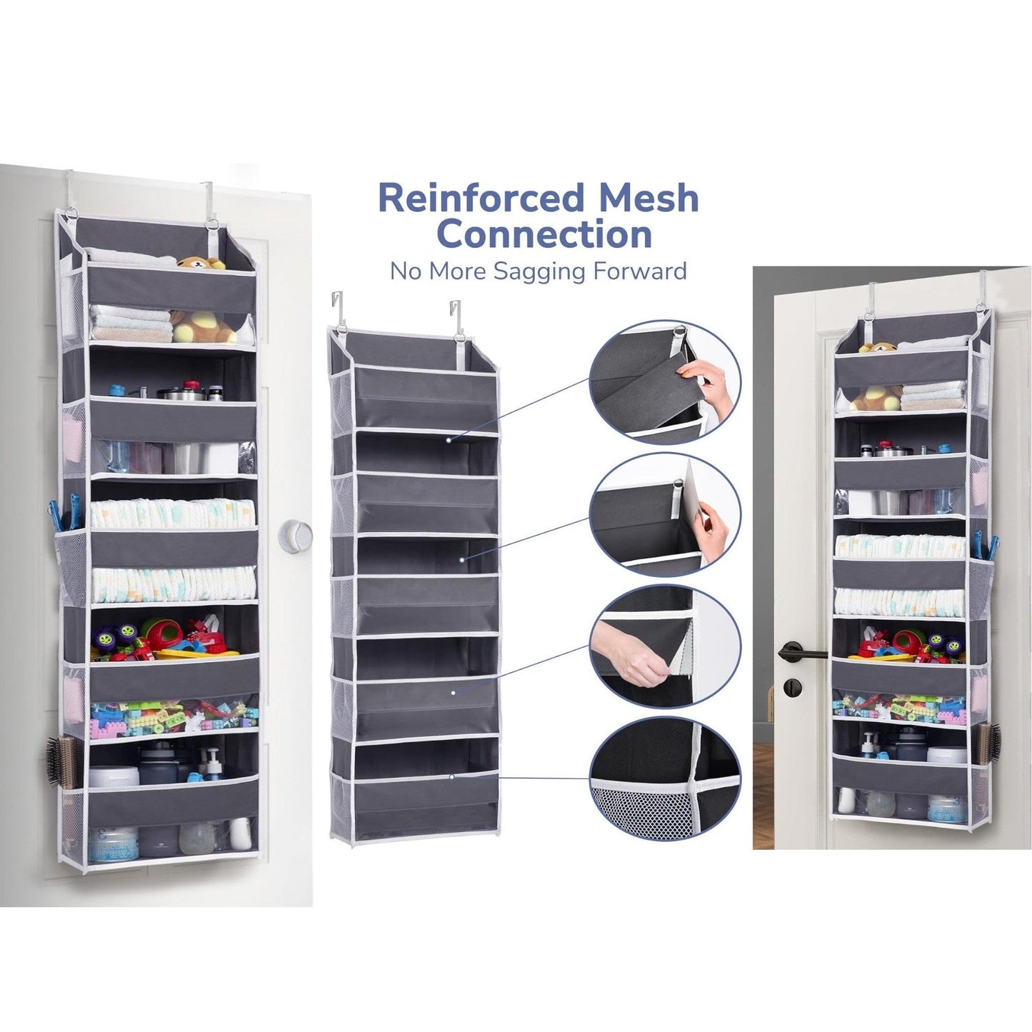 Over Door Organizer with 5 Large Pockets 10 Mesh Pockets