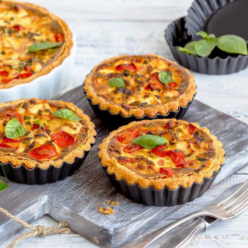 Danny Home 4-Pcs Carbon Steel Premium quality , Non-stick Detachable Mini Round Tart Pan 11.8cm