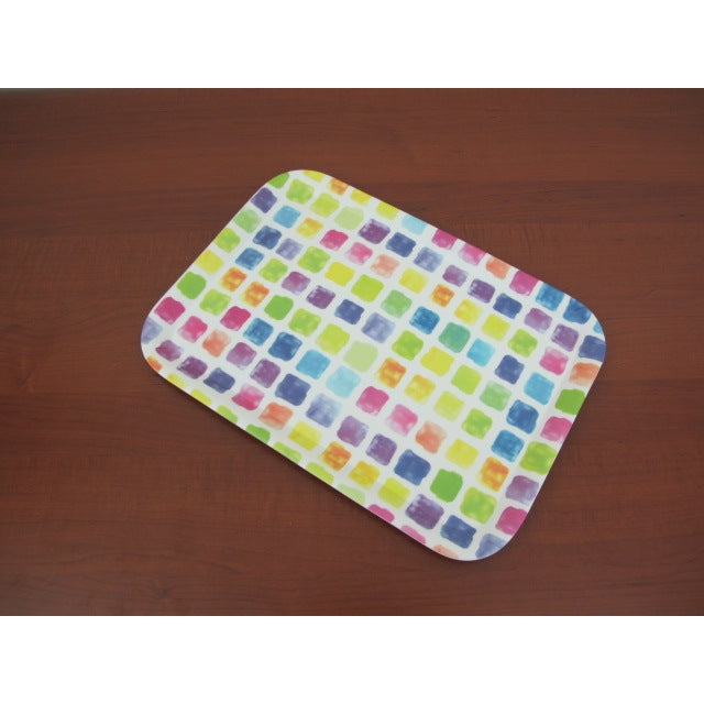 Colorful Squares Melamine Rectangular Tray; 15"