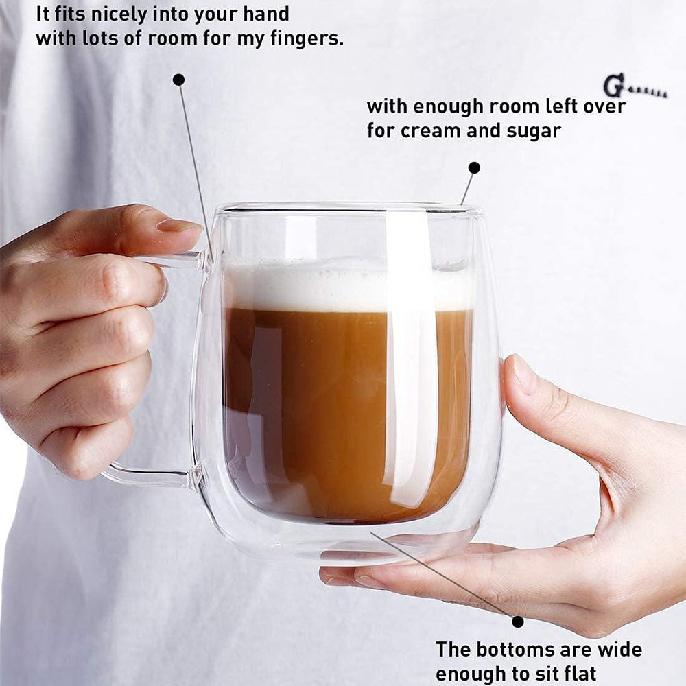 250ml  2-Pcs Danny Home Double Walled Glass Mug with Handle Set