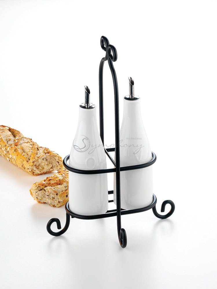 Symphony oil and vinegar set with metal rack