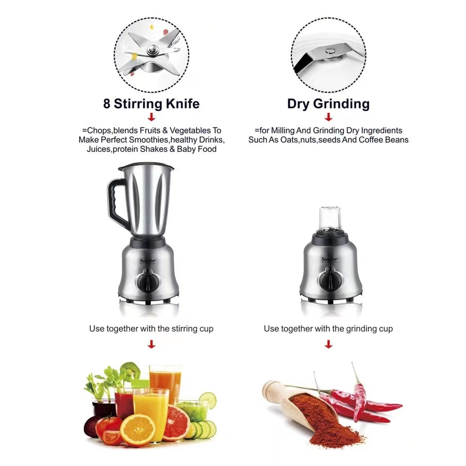Sonifer SF-8031  400W manufacturer home 2 in 1 with grinder 1.5L electric stainless steel table blender
