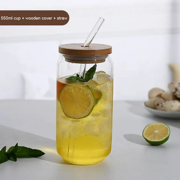 Borosilicate Glass Cups with Lid & Straw أكواب زجاج بوروسيليكات مع غطاء وقشة