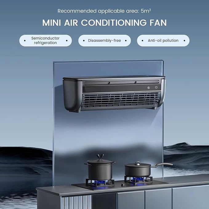 Wireless Wall-Mounted Portable Air Conditioner Fan with Remote – No Drilling, Instant Cooling, Ice Mist & Ionizer (Black)