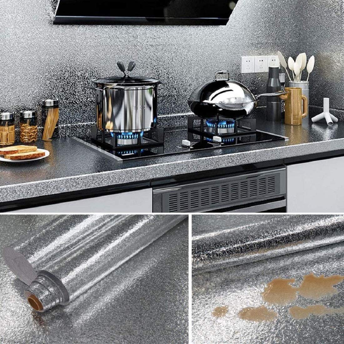 Waterproof Peel and Stick Oil-Proof Self Adhesive Aluminum Foil 60x500cm