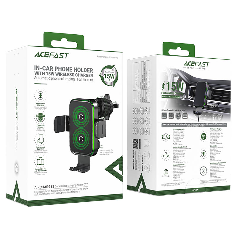 AceFast AirCharge Fast Wireless Charger Car Mount Holder D17