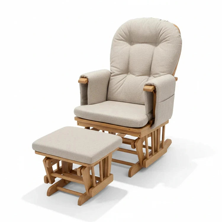 Miila - Canva Nursing Chair Oatmean - Natural Wood Rocker