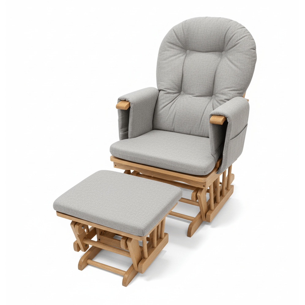 Miila Canvas Nursing Chair Light Grey natural wood Rocker
