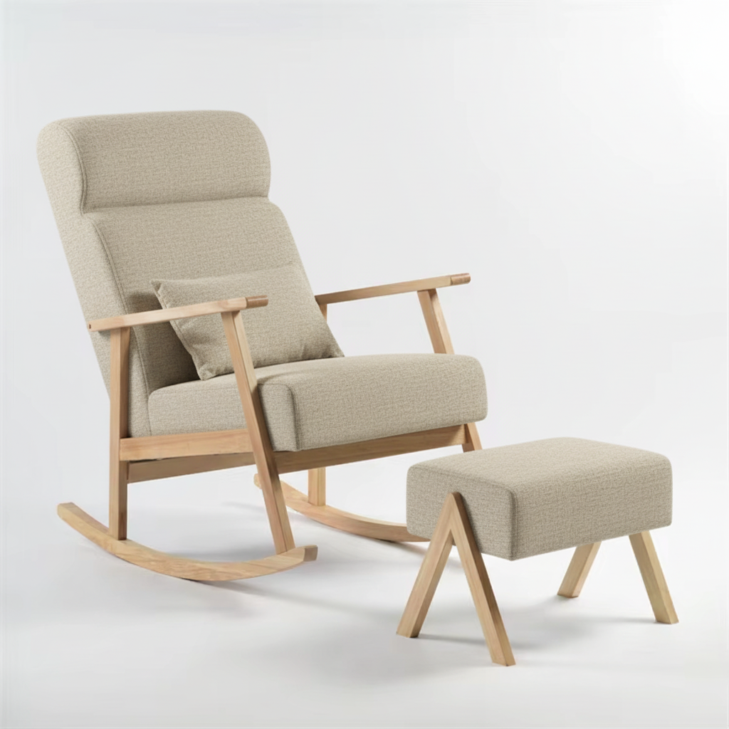 Miila Rocking Chair with foot Rest Beige