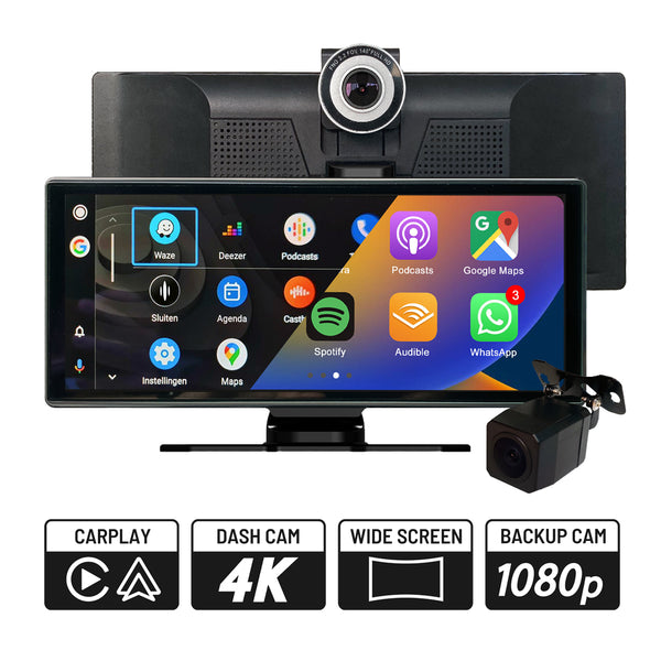 Portable Car AirPlay Stereo With 4K Dashcam, Rear Camera, Wireless CarPlay/Android Auto, Bluetooth, GPS Radio - Medaid International