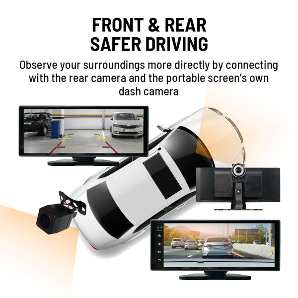 Portable Car AirPlay Stereo With 4K Dashcam, Rear Camera, Wireless CarPlay/Android Auto, Bluetooth, GPS Radio - Medaid International