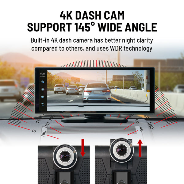 Portable Car AirPlay Stereo With 4K Dashcam, Rear Camera, Wireless CarPlay/Android Auto, Bluetooth, GPS Radio - Medaid International