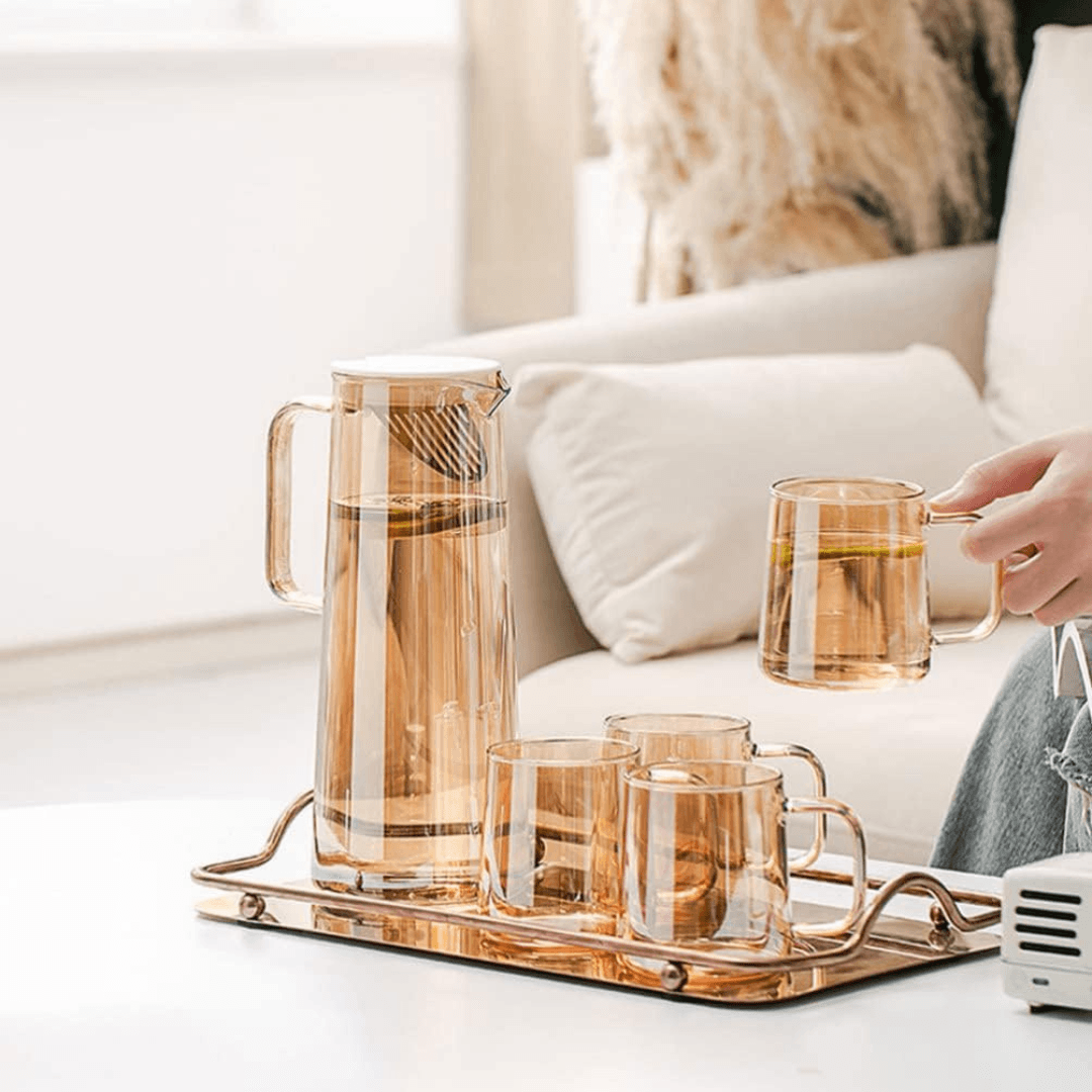 Amber Smoky Nordic Light Luxury Glass Cold Kettle Set with 4 Glasses