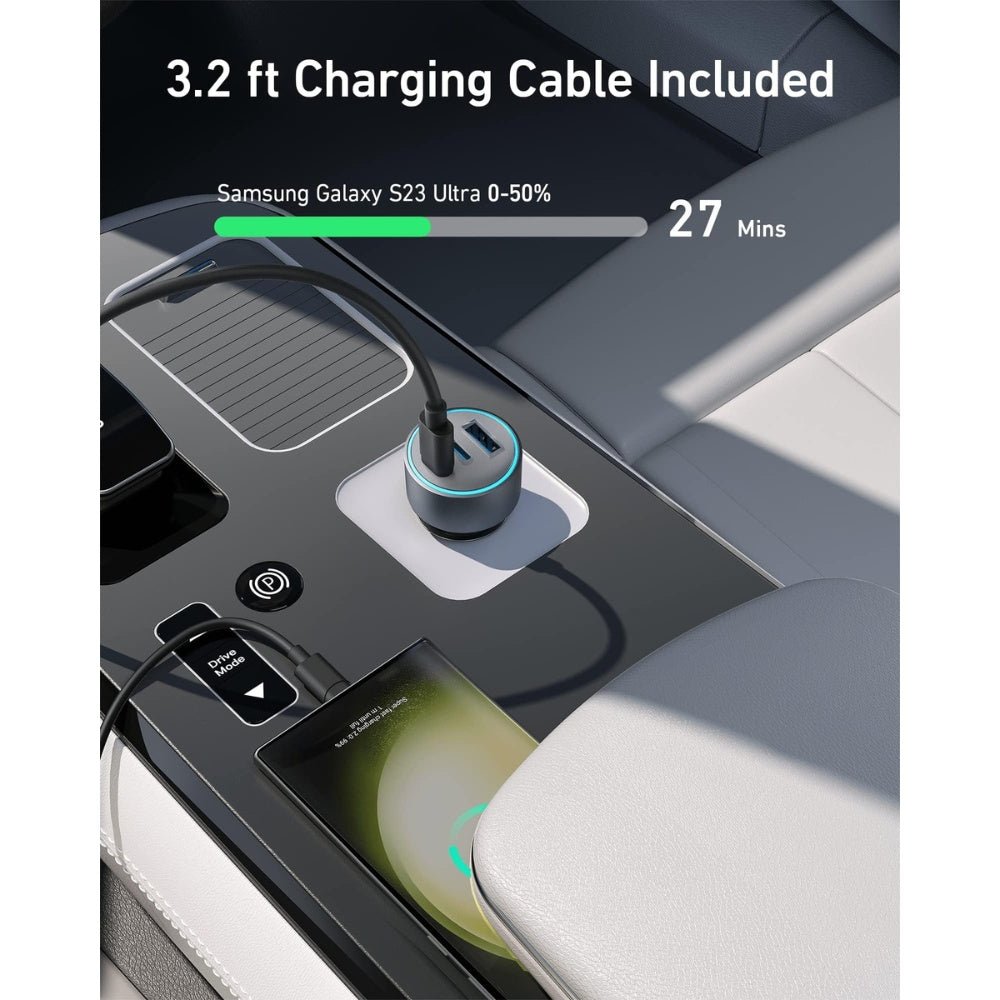 Anker 67W Triple Port Car Charger with USB-C Cable