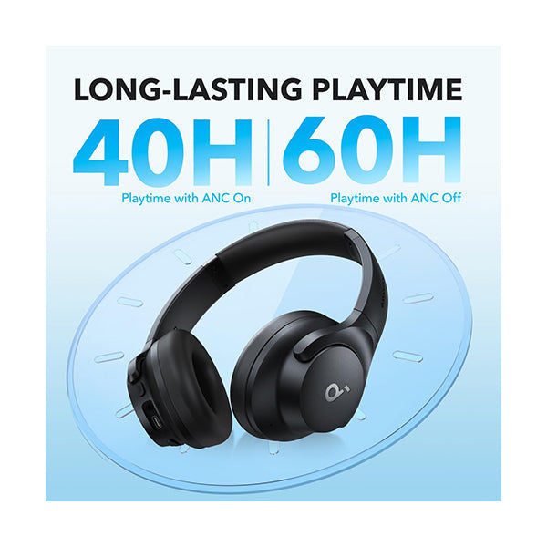 Anker, Soundcore Q20i Hybrid Active Noise Cancelling Headphones, Wireless Over-Ear Bluetooth, 40H Long ANC Playtime, Hi-Res Audio, Big Bass, Customize via an App, Transparency Mode