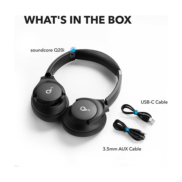 Anker, Soundcore Q20i Hybrid Active Noise Cancelling Headphones, Wireless Over-Ear Bluetooth, 40H Long ANC Playtime, Hi-Res Audio, Big Bass, Customize via an App, Transparency Mode