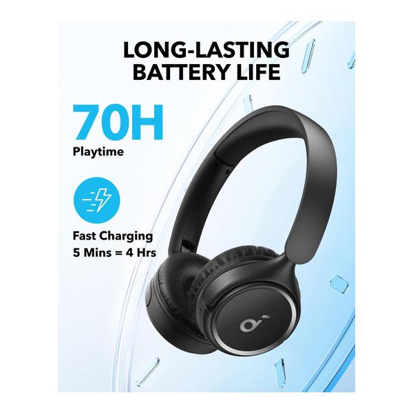 Soundcore By Anker H30i Wireless On-Ear Headphones, Foldable Design, Pure Bass, 70H Playtime, Bluetooth 5.3, Lightweight and Comfortable, App Connectivity, Multipoint Connection