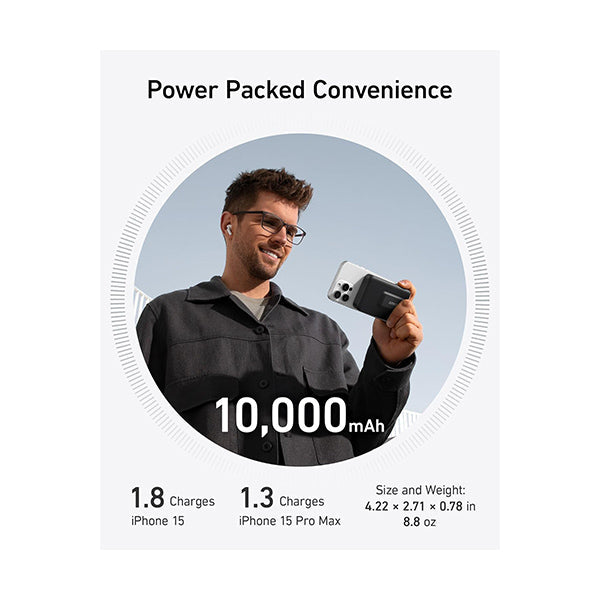 Anker MagGo Power Bank, Qi2 Certified 15W Ultra-Fast MagSafe-Compatible Portable Charger, 10,000mAh Battery Pack with Smart Display & Foldable Stand, For iPhone 16/15/14/13 Only (USB-C Cable Included)