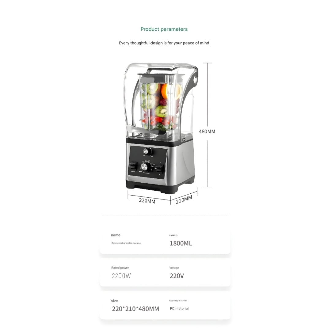 Heavy Duty 2200W Blender with Soundproof Lid – Ice Crushing Power