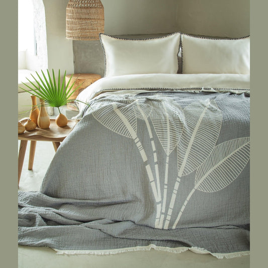 DOUBLE MUSLIN BEDSCAPE DUVET COVER SET JUNE GREY - PIQUE SET