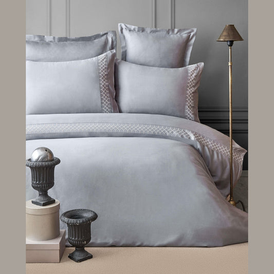 DOUBLE EMBROIDERED BAMBOO duvet cover  SET HERA GRAY