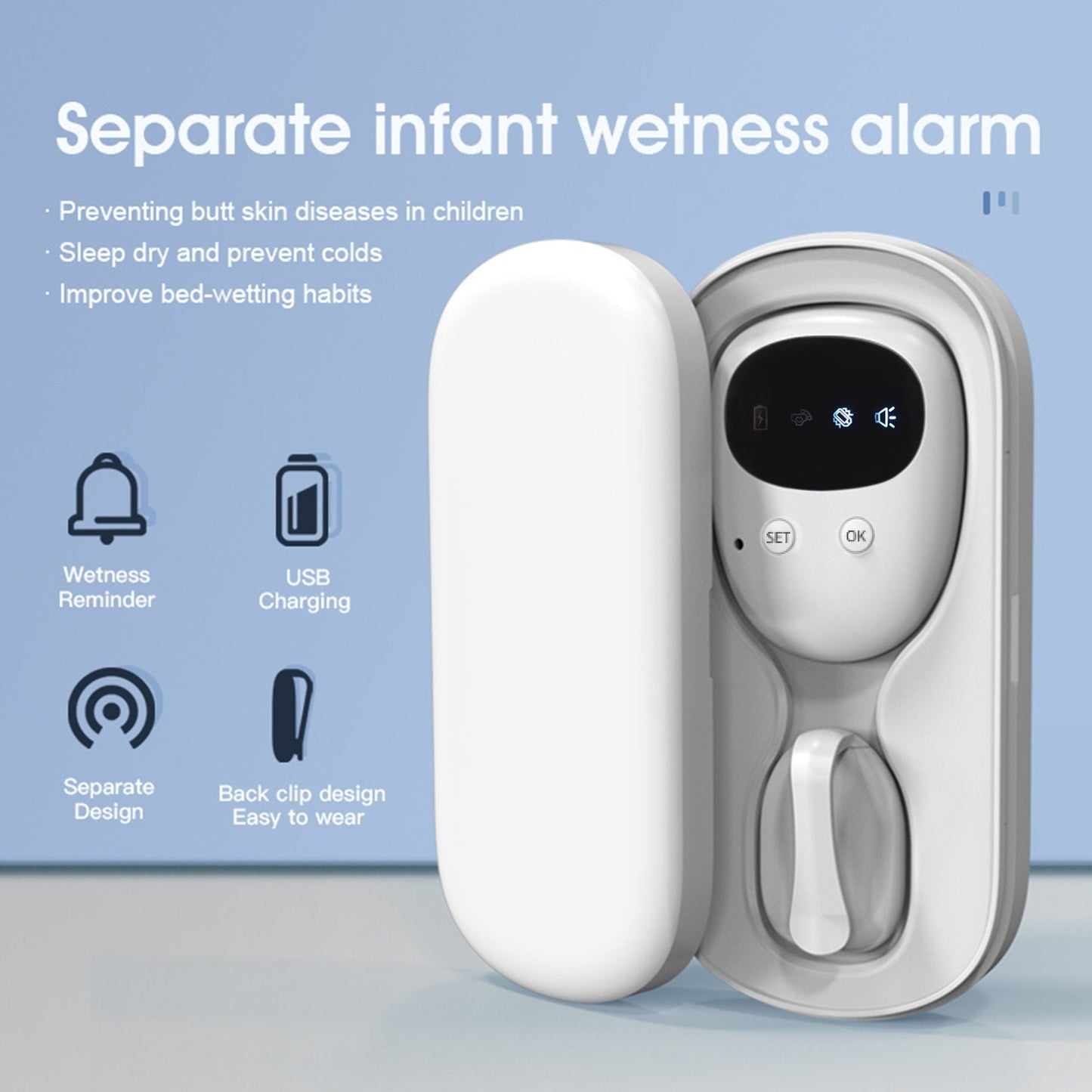 Wireless Bedwetting Alarm Pee Alarm with Receiver Potty Training Elder Care 10-20M Range Vibration Reminding
