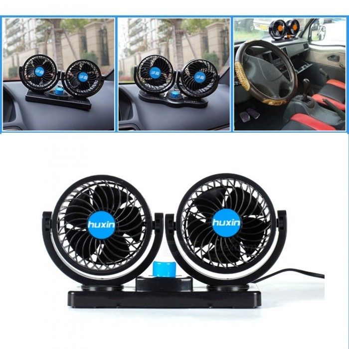 Dual Head Car Fan – Powerful Cooling with 360° Rotation مروحة سيارة برأسين ودوران 360°