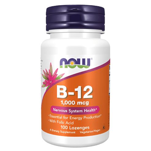 NOW Supplements, Vitamin B12 1,000 mcg with Folic Acid, Nervous System Health, 100 Chewable Lozenges