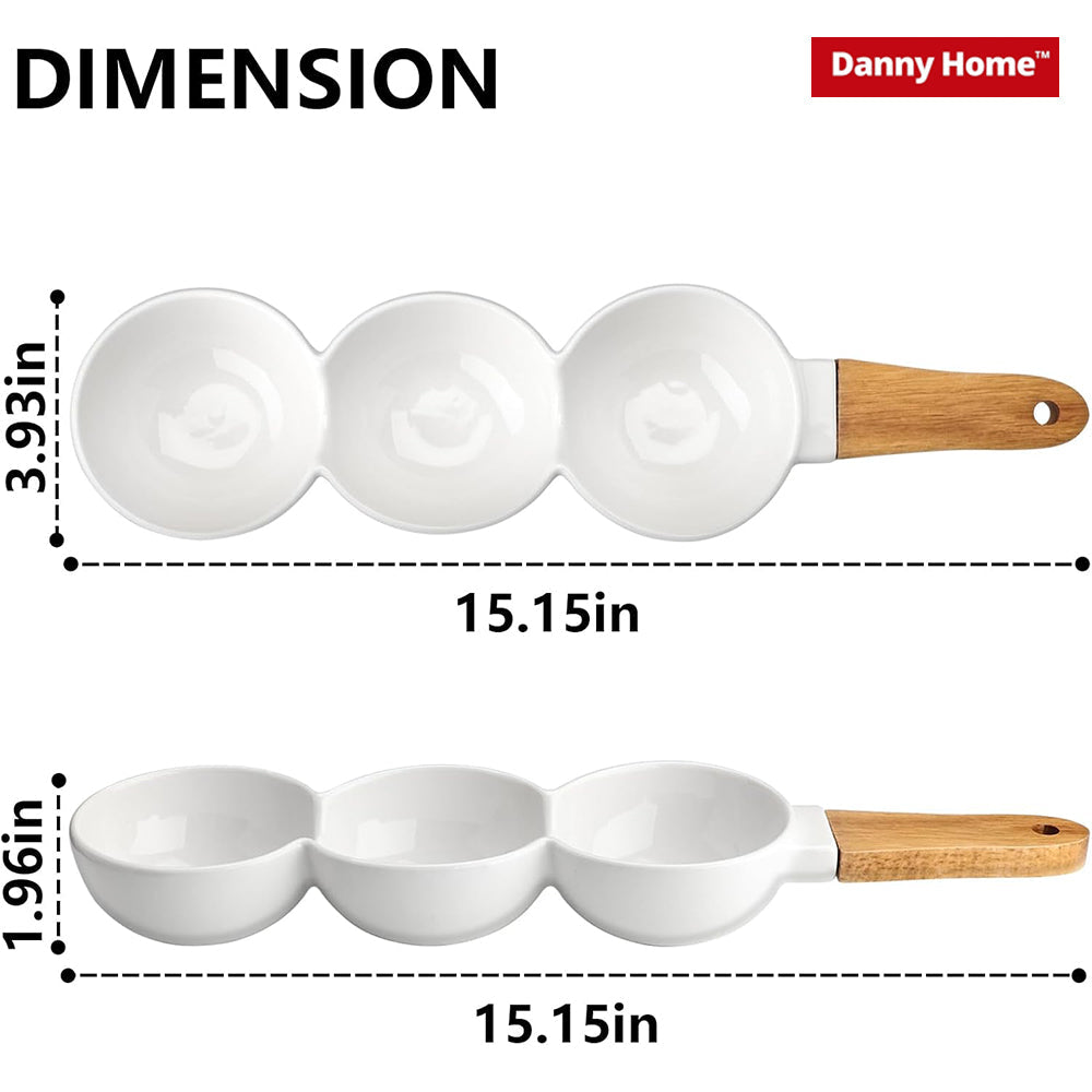 Danny Home Chips and sauce ceramic Bowls with wooden handle – 3 Parts