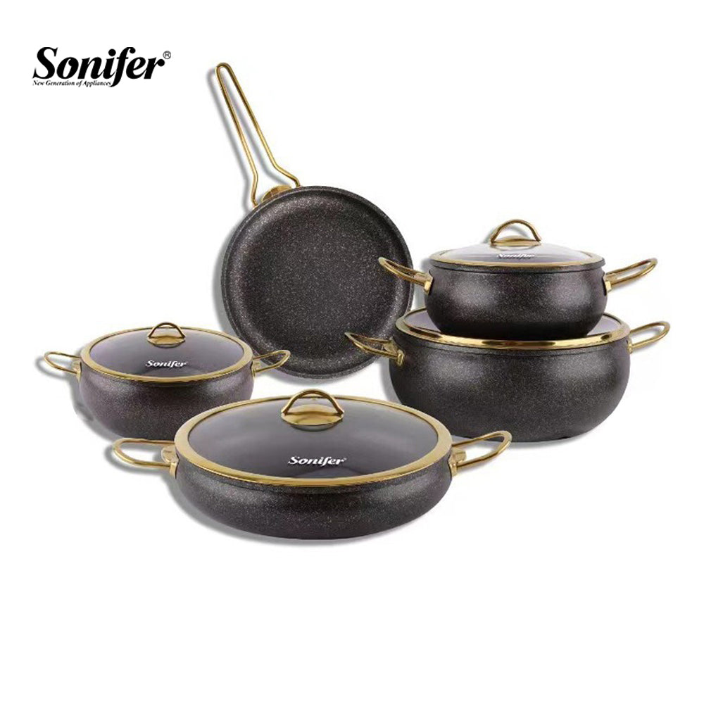Sonifer 9-Pieces Wear-Resistant Non-Stick Granite Cookware Set SF-1115 – Black