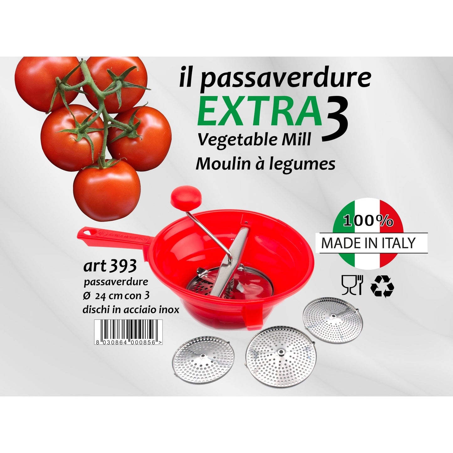 Plastic Vegetable Mill "Extra 3" 24 cm with Three Blades