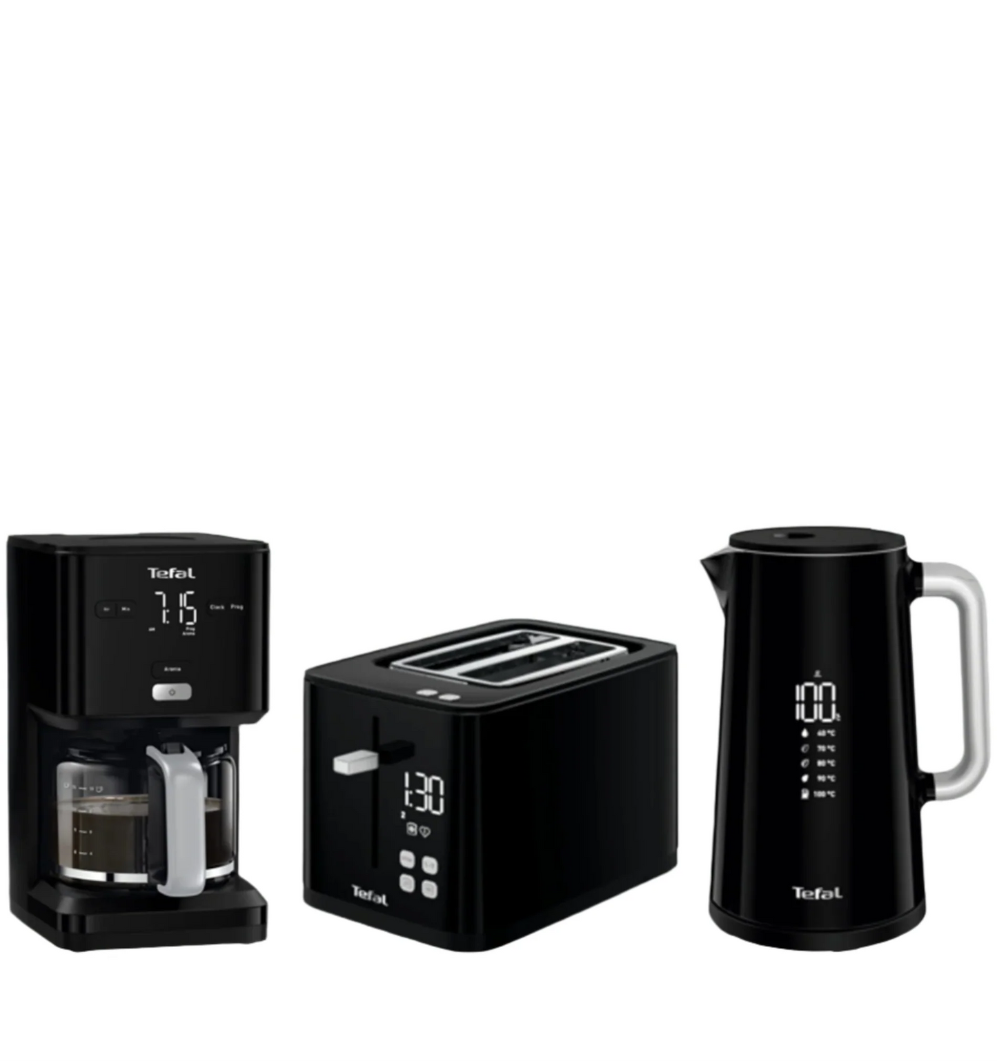 Smart'n Light Morning Set 3pcs Digital Kettle Toaster Coffee Maker Black .  Tefal .  SmartLight3