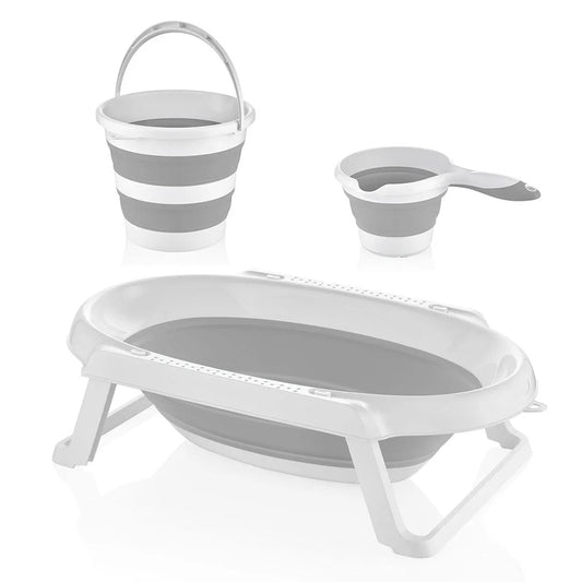 Babyjem Foldable Bath Tub 3-Piece Set – Grey