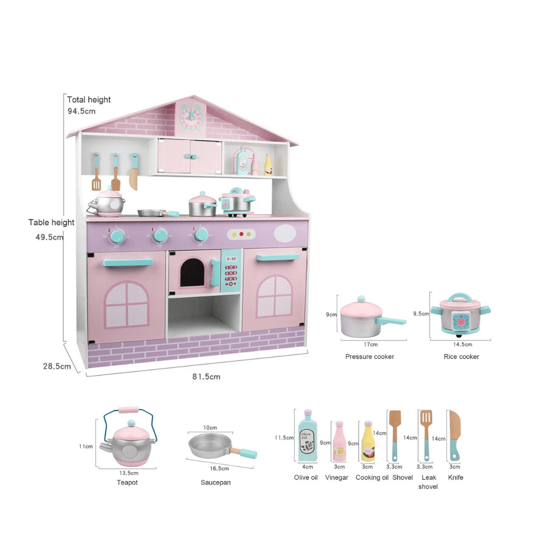 Beautiful Wooden Kitchen Toy With Full Accessories 81.5x28.5x94.5cm