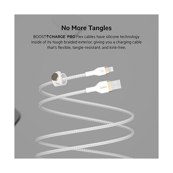 Belkin, CAA010BT3MWH Boost Charge Pro Flex Braided USB Type A to Lightning Cable (3M/10FT), MFi Certified Charging Cable for iPhone 13, 12, 11, Pro, Max, Mini, SE, iPad and More