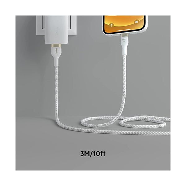 Belkin, CAA010BT3MWH Boost Charge Pro Flex Braided USB Type A to Lightning Cable (3M/10FT), MFi Certified Charging Cable for iPhone 13, 12, 11, Pro, Max, Mini, SE, iPad and More