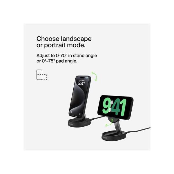 Belkin, WIA008BTBK Convertible Magnetic Charging Stand 15W - MagSafe-Compatible Fast Qi2 Charger, iPhone Charger for Apple iPhone 16, 16 Plus, 16 Pro, 16 Pro Max, iPhone 15 & 14, Apple Airpods Pro, & More