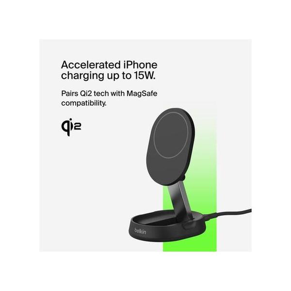 Belkin, WIA008BTBK Convertible Magnetic Charging Stand 15W - MagSafe-Compatible Fast Qi2 Charger, iPhone Charger for Apple iPhone 16, 16 Plus, 16 Pro, 16 Pro Max, iPhone 15 & 14, Apple Airpods Pro, & More