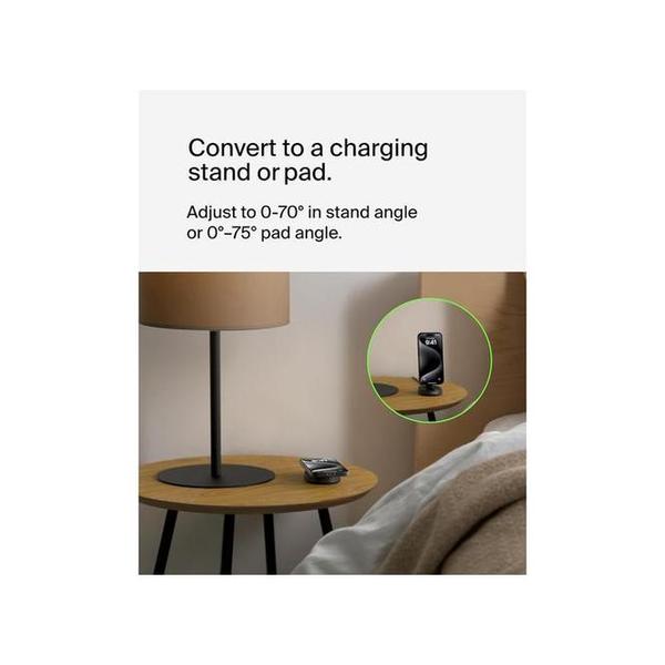Belkin, WIA008MYBK BoostCharge Pro 15W convertible magnetic wireless charging stand, MagSafe compatible fast Qi2 wireless charger, fast charger for iPhone 17/16/15, Air, AirPods, PixelSnap, 20W plug incl