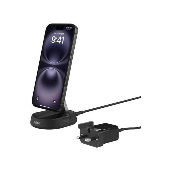 Belkin, WIA008MYBK BoostCharge Pro 15W convertible magnetic wireless charging stand, MagSafe compatible fast Qi2 wireless charger, fast charger for iPhone 17/16/15, Air, AirPods, PixelSnap, 20W plug incl