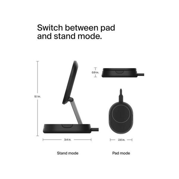 Belkin, WIA008MYBK BoostCharge Pro 15W convertible magnetic wireless charging stand, MagSafe compatible fast Qi2 wireless charger, fast charger for iPhone 17/16/15, Air, AirPods, PixelSnap, 20W plug incl