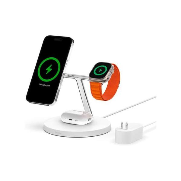 Belkin, WIZ017VFBK/WH 3-in-1 Wireless Charger with Official MagSafe Charging 15W