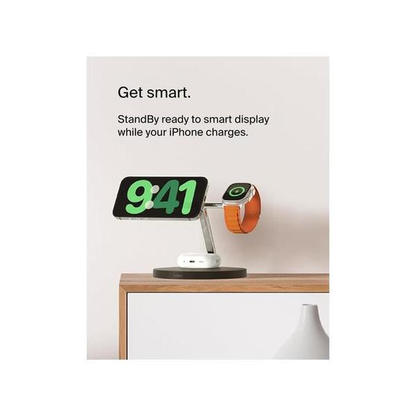 Belkin, WIZ017VFBK/WH 3-in-1 Wireless Charger with Official MagSafe Charging 15W