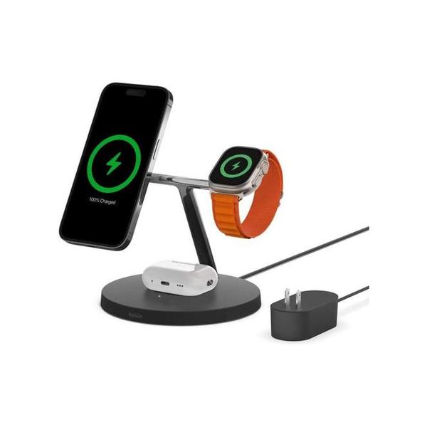 Belkin, WIZ017VFBK/WH 3-in-1 Wireless Charger with Official MagSafe Charging 15W