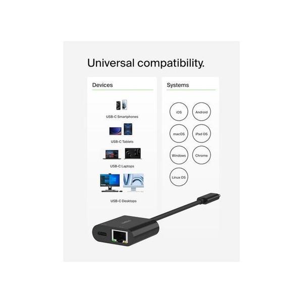 Belkin, INC019BTBK USB-C to Ethernet + Charge Adapter 100W