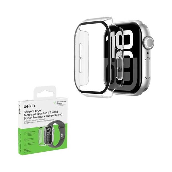 Belkin, OWA002HQCL ScreenForce TemperedCurve 2-in-1 Apple Watch Screen Protector for Series 10 (42mm), Apple Watch case with 360˚ protection and protective bumper, tempered glass screen protector - clear