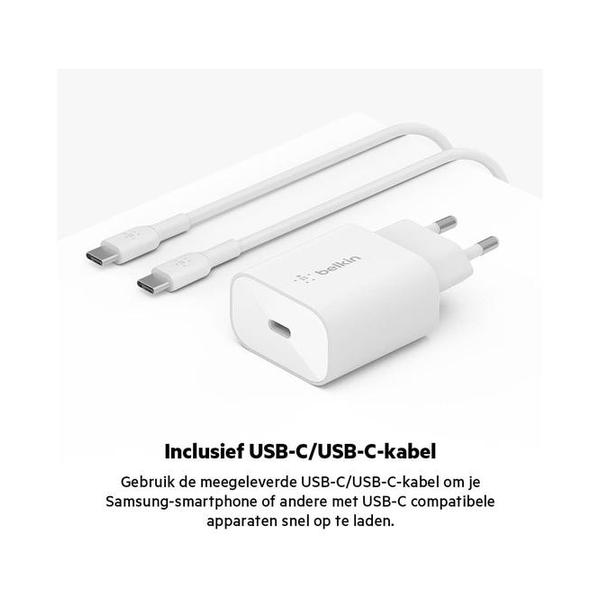 Belkin, WCA004vf1MWH-B6 Boost Charge USB-C PD 3.0 PPS Wall Charger 25W + USB-C Cable