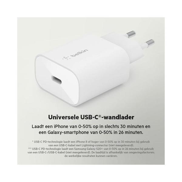 Belkin, WCA004vf1MWH-B6 Boost Charge USB-C PD 3.0 PPS Wall Charger 25W + USB-C Cable