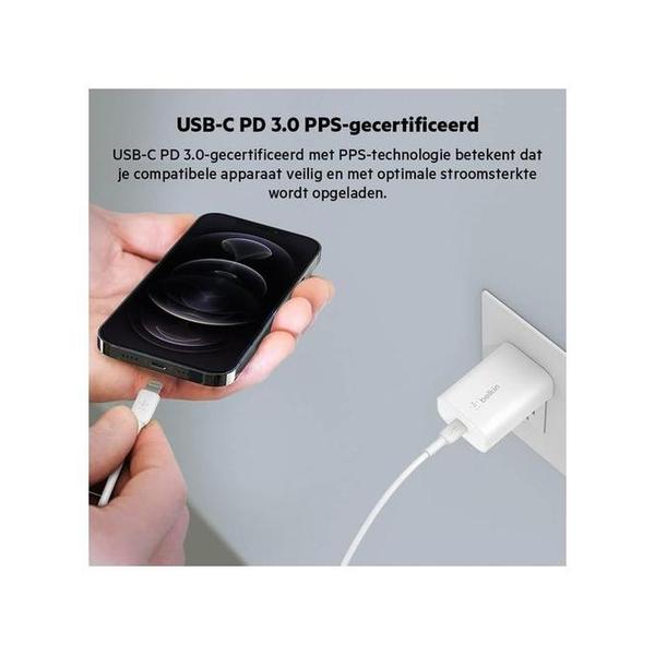 Belkin, WCA004vf1MWH-B6 Boost Charge USB-C PD 3.0 PPS Wall Charger 25W + USB-C Cable